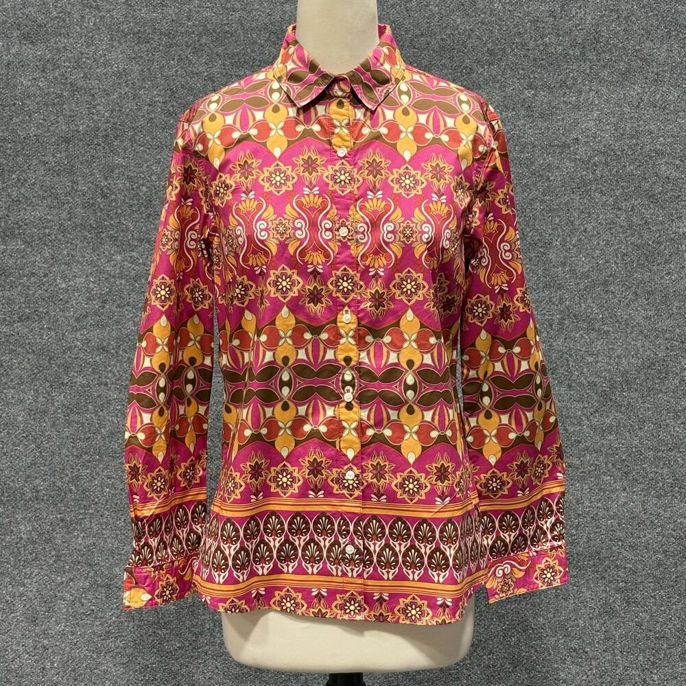 J McLaughlin Shirt Womens Medium Pink Geometric Button Front Long Sleeve Top
